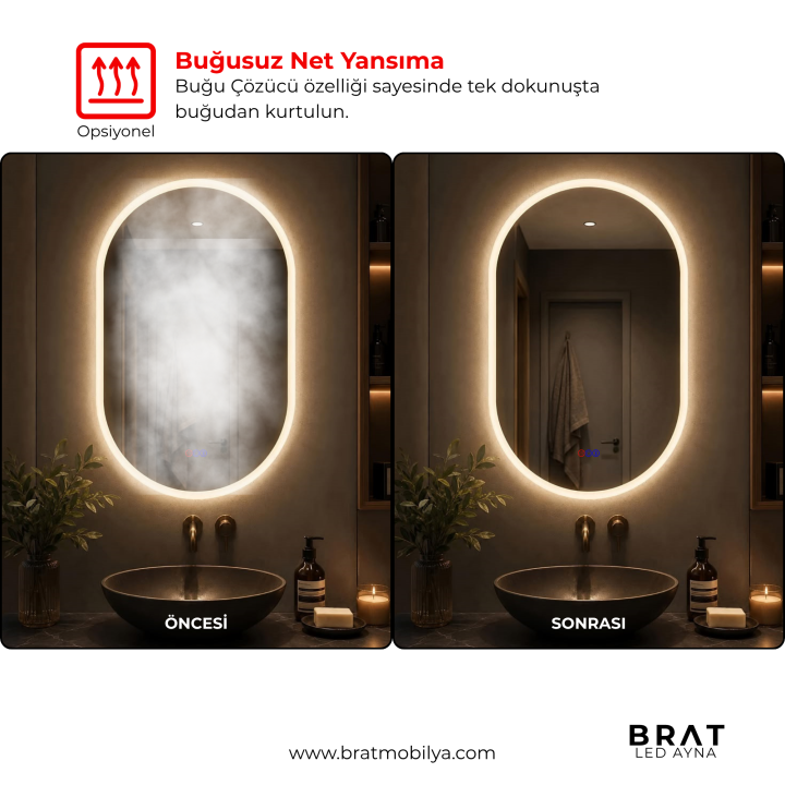 Brat B098 Dokunmatik Açma Kapamalı Kapsül Kesim Led Ayna