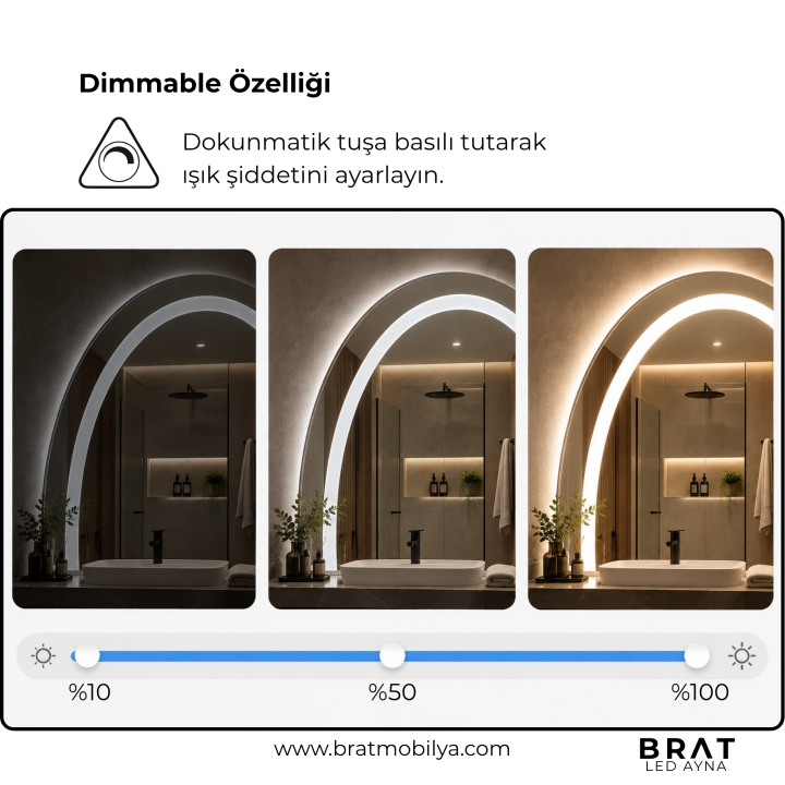 Brat B068 Dokunmatik Açma Kapamalı Yuvarlak Led Ayna