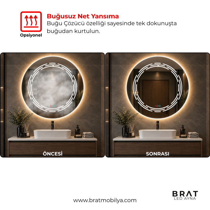 Brat B068 Dokunmatik Açma Kapamalı Yuvarlak Led Ayna