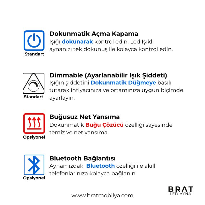 Brat B068 Dokunmatik Açma Kapamalı Yuvarlak Led Ayna