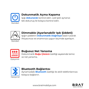 Brat B101 Dokunmatik Açma Kapamalı Asimetrik Led Ayna